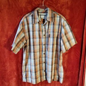 Columbia Men's Plaid Short Sleeve Shirt Size L 100% Cotton Multicolor Zippered C